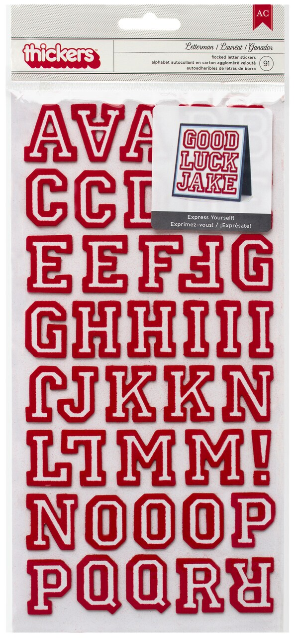AC Chipboard Alphabet Stickers - Letterman, Crimson Glitter, 91pcs